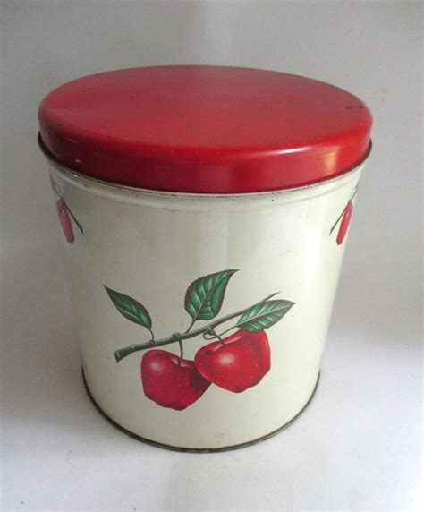 Vintage Enamel Tin Red Apples Decoware Canister 1950's